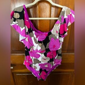 Trina Turk Lynx Ruffle Off-The-Shoulder One-Piece Swimsuit Pink Floral